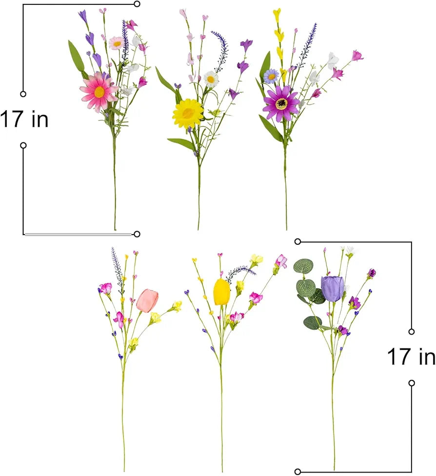 12-Piece Artificial Summer Wildflower & Tulip Stems