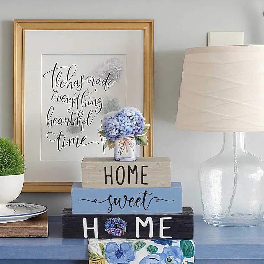 4 Pcs Farmhouse Wooden Tabletop Hydrangea Decor