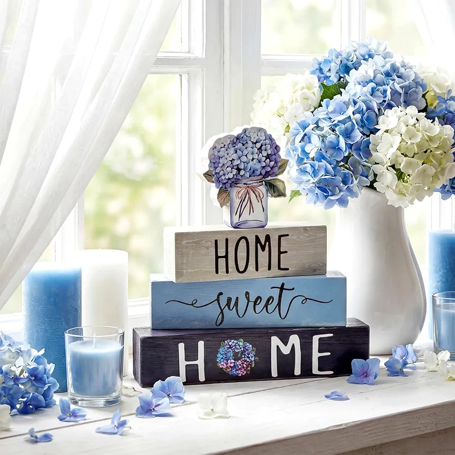 4 Pcs Farmhouse Wooden Tabletop Hydrangea Decor