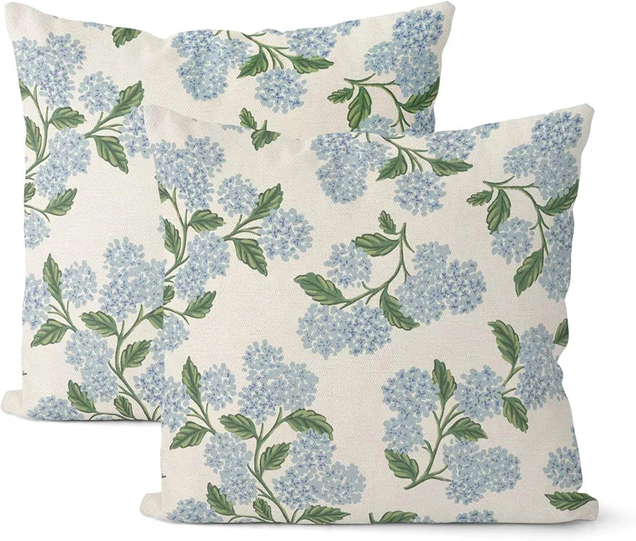 Hydrangea Floral Throw Pillow Covers 18x18 Inch 2-Pack
