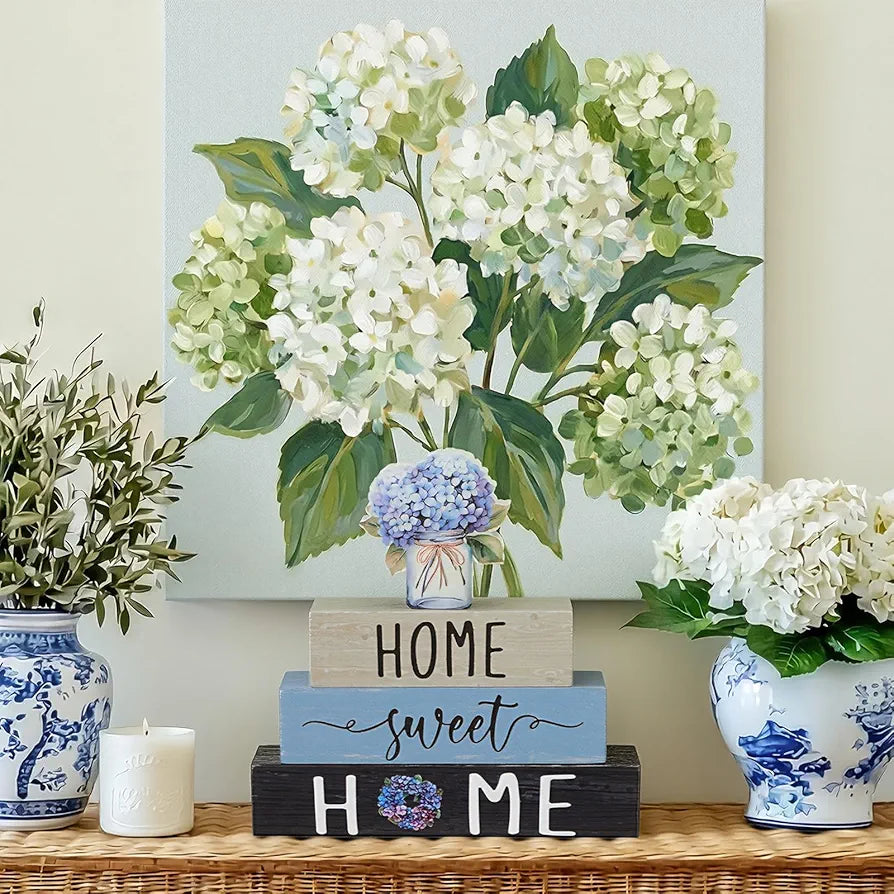 4 Pcs Farmhouse Wooden Tabletop Hydrangea Decor