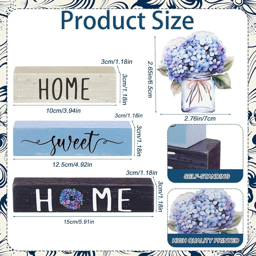4 Pcs Farmhouse Wooden Tabletop Hydrangea Decor