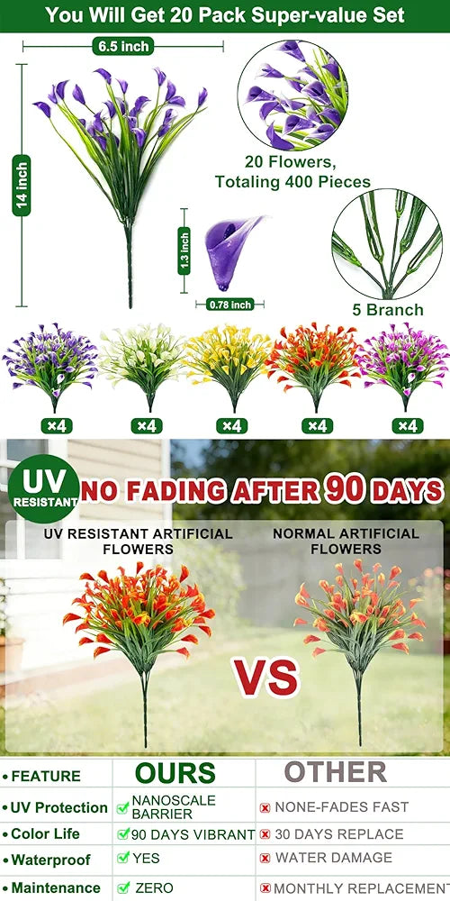 20-Bundle UV-Resistant Artificial Calla Lilies