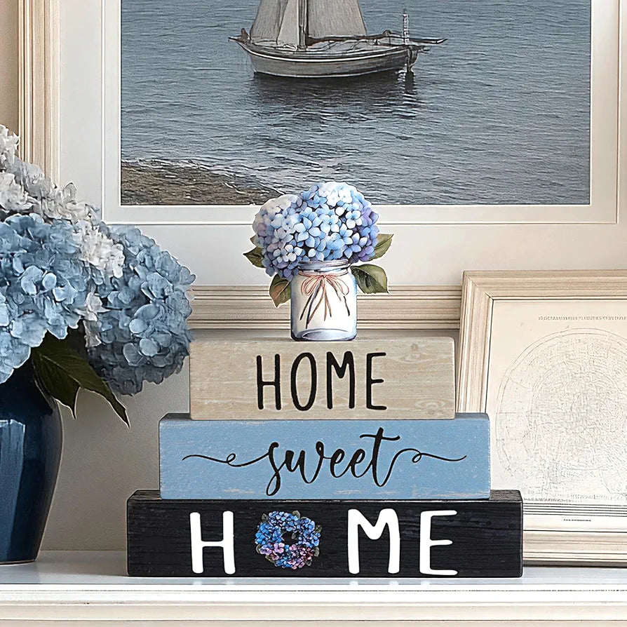 4 Pcs Farmhouse Wooden Tabletop Hydrangea Decor