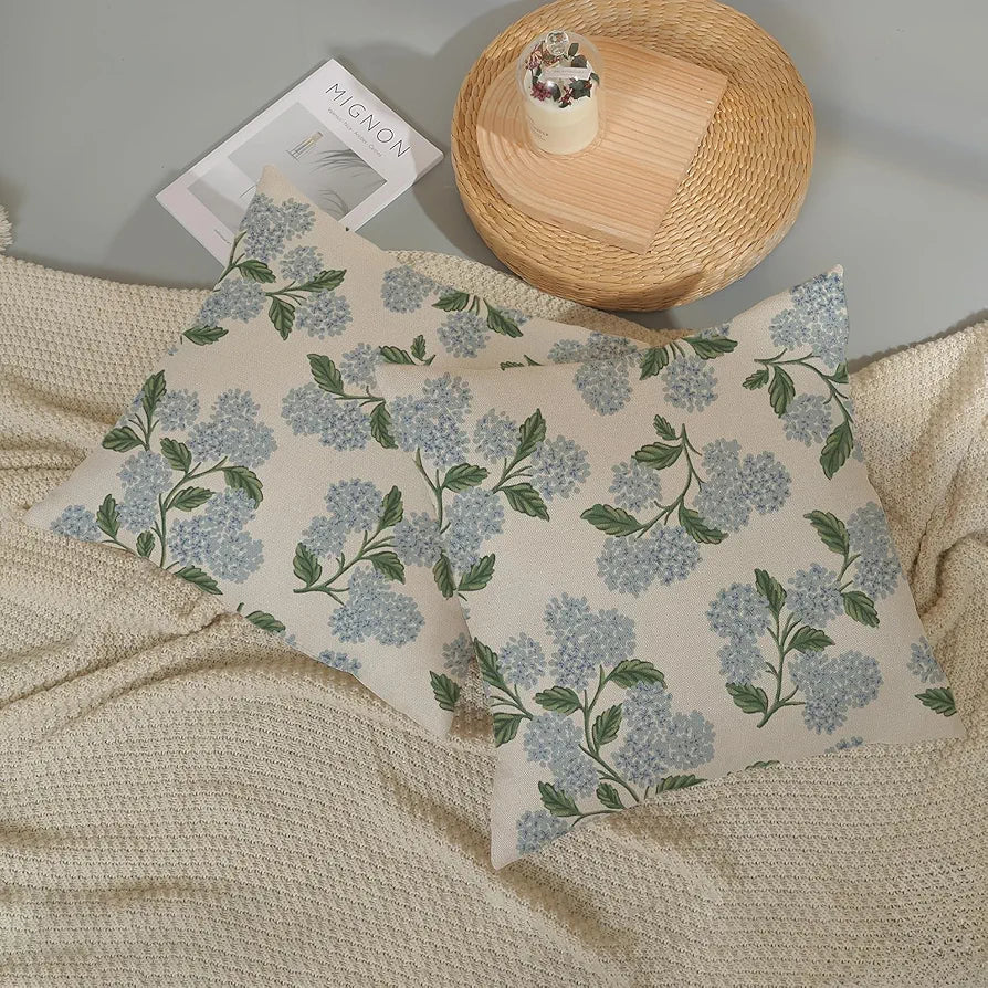 Hydrangea Floral Throw Pillow Covers 18x18 Inch 2-Pack